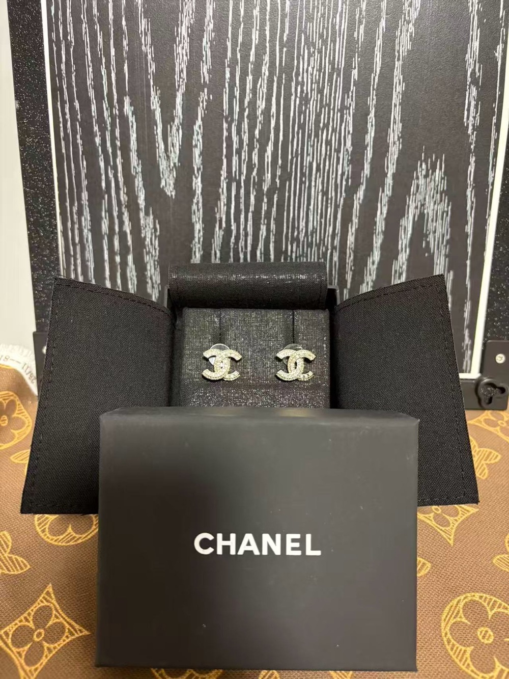 CHANEL Crystal CC Logo Stud Earrings in Silver-Tone